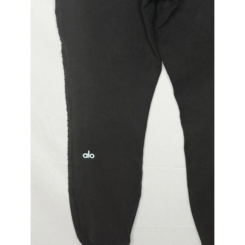 Alo Yoga Moto Jogger Pants Womens XS Black Ribbed Zip Pockets Drawstring Lounge
